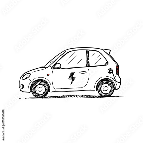 Sketch style electric car with handdrawn accents and ecofriendly design
