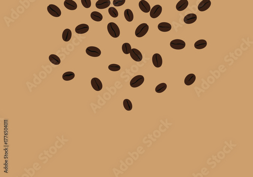 Aesthetic illustration of roasted coffee beans gracefully falling over a warm, inviting beige background for a comforting beverage theme