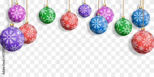 Vector Christmas balls isolated on transparent background. Christmas toys, balls png
