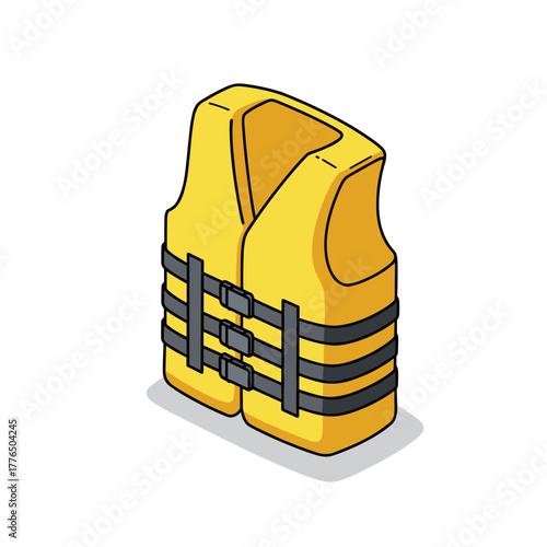 Yellow life jacket with buckles safety gear design in cartoon style