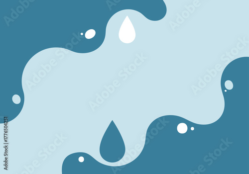 Abstract fluid dynamics background with flowing blue liquid forms and delicate water droplets creating a serene visual pattern