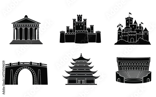 Architectural landmark icon set