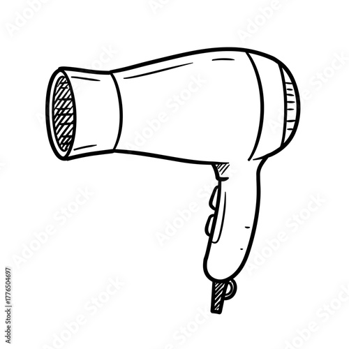 Hand drawn hair dryer design on white background