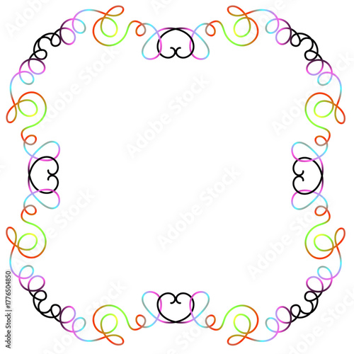 Hand drawn multicolored rectangular frame in line style on white background