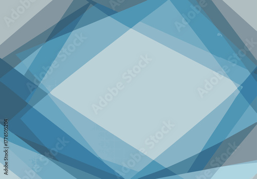 abstract geometric overlapping translucent layers in cool blue and grey tones forming a diamond shape in the center