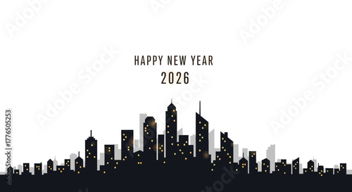Celebrate the new year 2026 with a stunning city skyline background, perfect for festive greetings, invitations, and modern design projects.