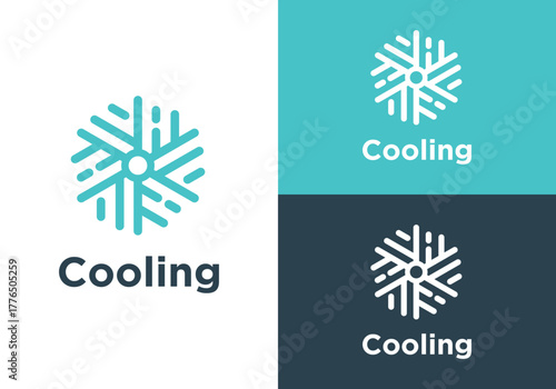 Cooling vector logo design, HVAC fan and flame design. Simple modern HVAC design, Snowflake vector design concept for heating, cooling and conditioning.
