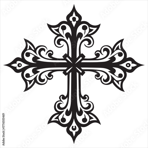 christian cross  outline black vector