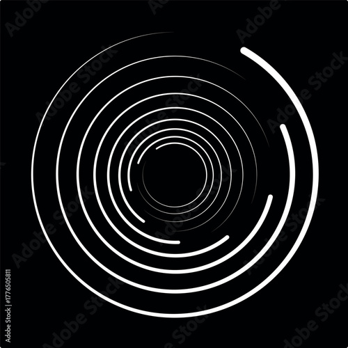 set of black thick halftone dotted speed lines. Speed lines in circle form. Geometric art. Design element for frame, logo, tattoo, web pages, prints, posters, templates, abstract vector background.