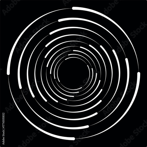 set of black thick halftone dotted speed lines. Speed lines in circle form. Geometric art. Design element for frame, logo, tattoo, web pages, prints, posters, templates, abstract vector background.