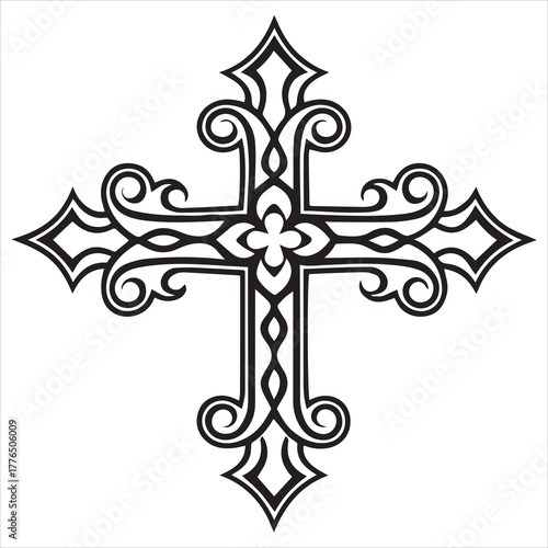 christian cross  outline black vector