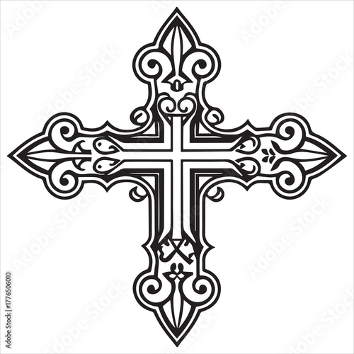 christian cross  outline black vector