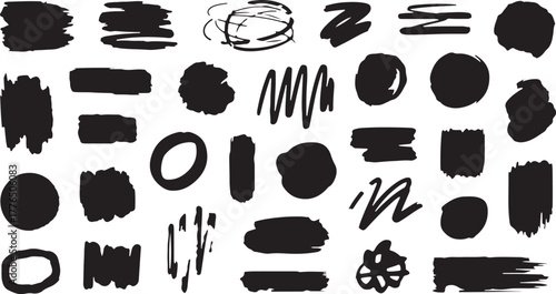 Hand Drawn Brush Stroke Vector Collection – Rough Paint Lines, Grunge Texture Stripes, Sketchy Smears, and Artistic Text Boxes Illustration