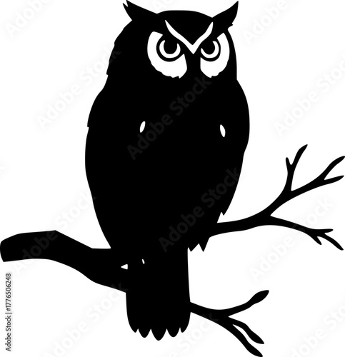 Owl silhouette perched on branch for nature and moonlight scene