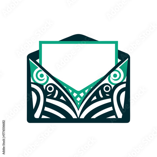 Maori Style Envelope Icon - Dark Teal and White