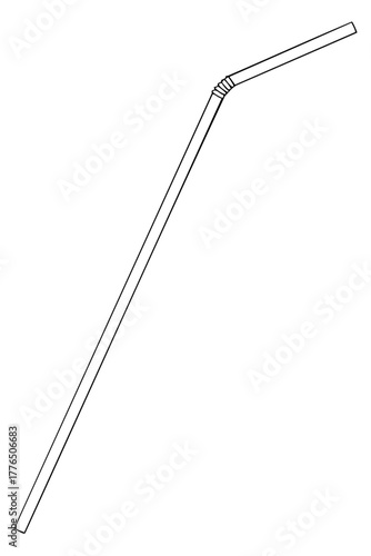 Plastic bent outline, drinking straw simple accessory, beverage utensil sketch, refreshing drink line art.