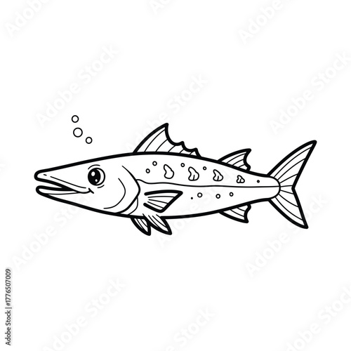 Barracuda cartoon, a sleek and predatory fish with sharp teeth, perfect for marine life illustrations and educational content