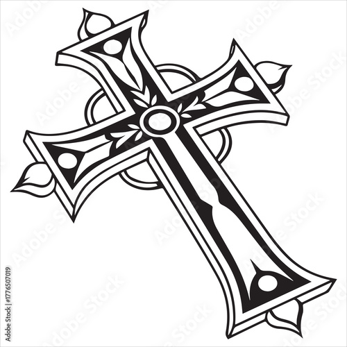 christian cross  outline black vector