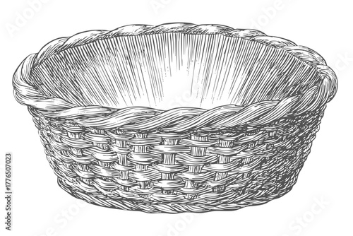 Wicker basket hand drawn sketch. Outline object illustration. Doodle graphic art isolated on white background vector