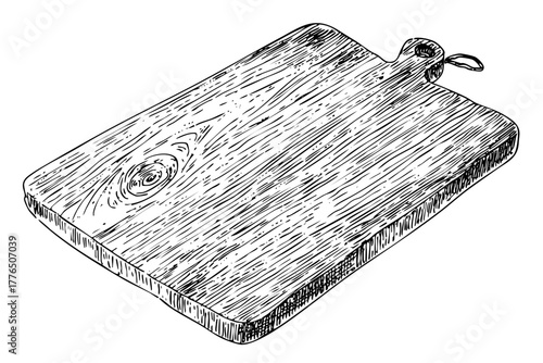 Kitchen wooden board hand drawn illustration. Utensil doodle drawing sketch graphic art. Outline object vector isolated