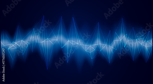 Digital sound wave with connected polygonal lines on a dark blue background. Abstract equalizer for audio, music, and data visualization. vector eps10
