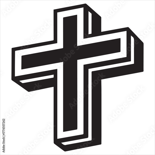 christian cross  outline black vector