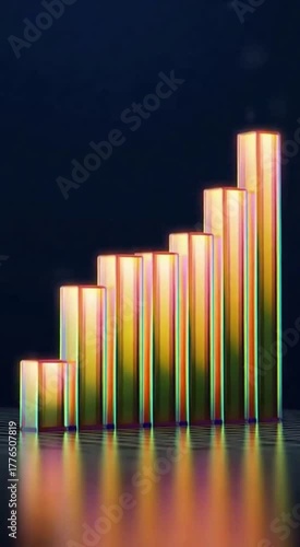 Holographic Growth Bar Graph on Dark Background
