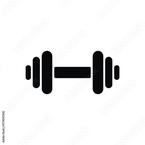 A simple black icon of a dumbbell symbolizes strength and fitness.