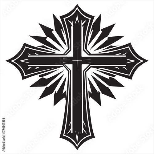 christian cross  outline black vector