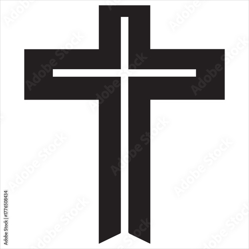 christian cross  outline black vector