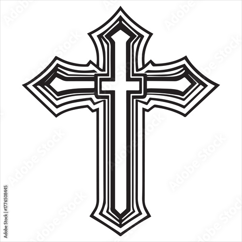 christian cross  outline black vector
