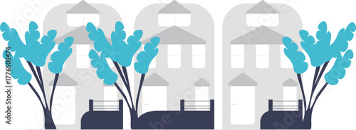 Empty city street scene with abstract geometric shapes and clean lines perfect for urban design projects