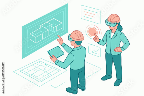 Architects collaborating on a cutting edge 3D design with VR glasses for modern building project