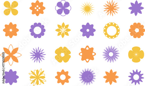 Set of brutal geometric floral star shapes. Retro y2k. Brutalist basic shapes. Vector.
