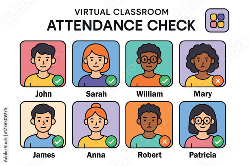 Virtual classroom attendance check with diverse students online learning
