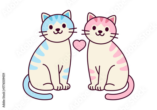 Cat Couple Flat Colored Icon for Love and Valentine Design