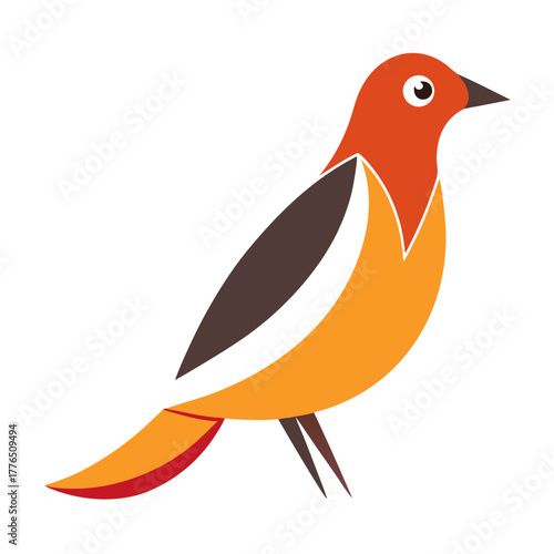 Cheerful oriole illustration with simple shapes, perfect for nature blog, educational resources, or wildlife conservation campaigns with a modern, clean aesthetic