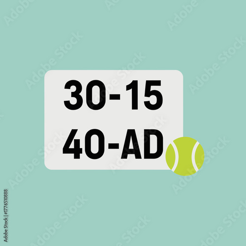 Tennis score display with ball and score numbers.
