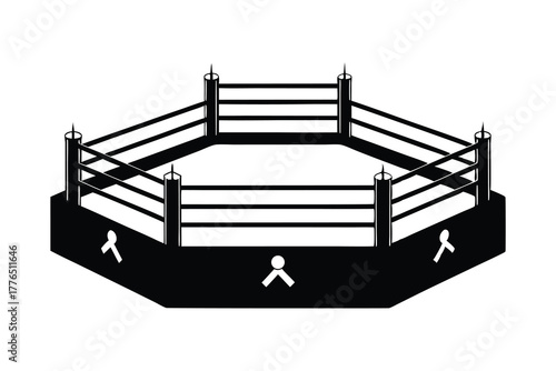 Octagonal fighting ring with white ribbons symbolizing support and awareness