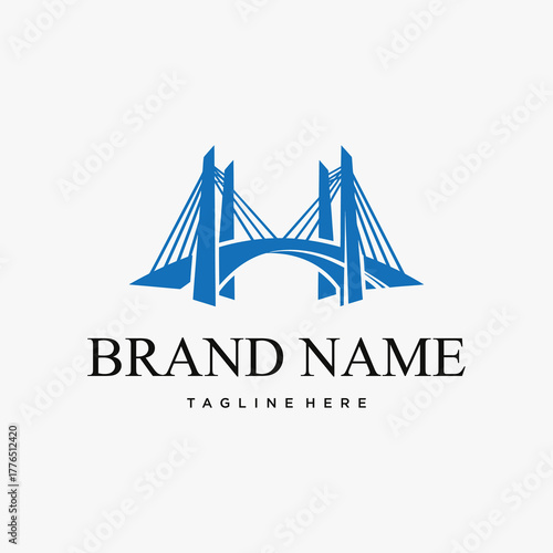 Elegant Bridge Logo Design with Cable Suspension and Arch Structure.