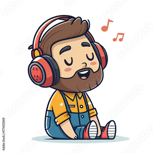 Cartoon character wearing headphones while enjoying music