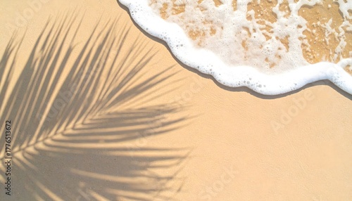 Summer beach sunny sand with sea wave and palm shadow abstract summer background