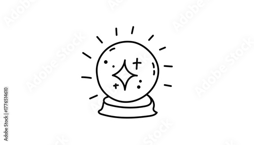 A sphere glass orb glows with seer and future. This stand illustration shows witchcraft, magic and occult mystic. Esoteric astrology connects tarot, moon and celestial power.