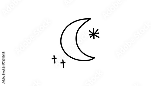 Lunar mystic arc moon shines with sparkle and twinkle. This nocturnal waxing design reflects witchcraft and magic themes. Occult esoteric astrology connects celestial spiritual symbol.