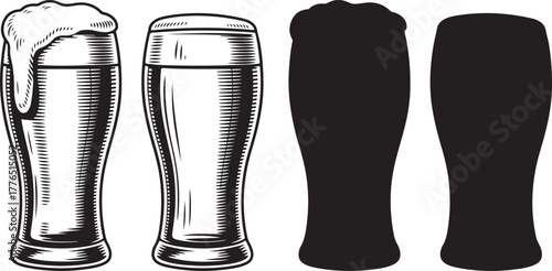 Beer Glass Collection Frothy Drink Refreshment Lager Celebration Party Pub Illustration