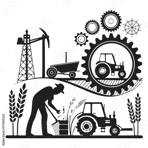 Black agriculture engineering Silhouette Vector, High Quality Illustration on White Background