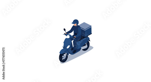 Isometric delivery rider on scooter in motion  modern logistics theme