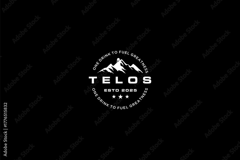 Fototapeta premium Telos logo featuring a mountain range and stars symbolizing strength and adventure.