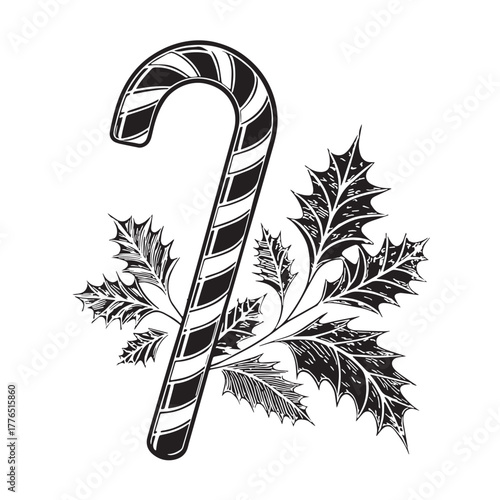 Black hristmas candy cane Silhouette Vector, High Quality Illustration on White Background