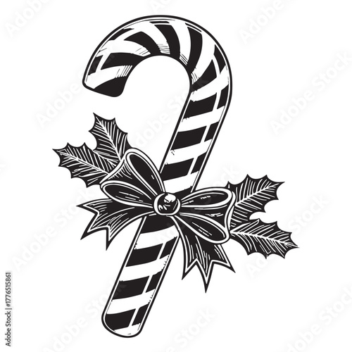 Black hristmas candy cane Silhouette Vector, High Quality Illustration on White Background